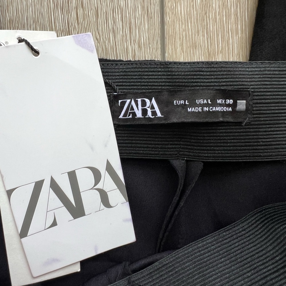 Zara Faux Suede Black Leggings, Zipper Hem - Picture 11 of 15